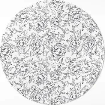 Koberec Koberec PVC Kulatý Vnitřní průměr 80 cm Skica květů pivoňky a listů vintage
