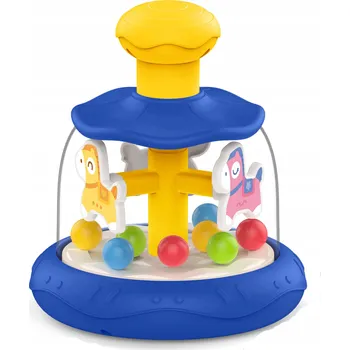 Hračka pro nejmenší KOLOTOČ S KONÍKY MODRÝ BUBEN S HUDBOU A MÍČKY INTERAKTIVNÍ