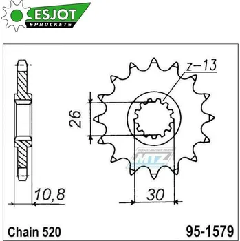Řetězová sada pro motocykl Kolečko řetězové (pastorek) 1579-16zubů ESJOT 50-32089-16S - Yamaha YZFR1 + YZF-R1 + FZ1 95-1579-16-ES