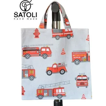 Nákupní taška Šatoli.cz Dětská nákupní taška Hasiči na světle šedé
