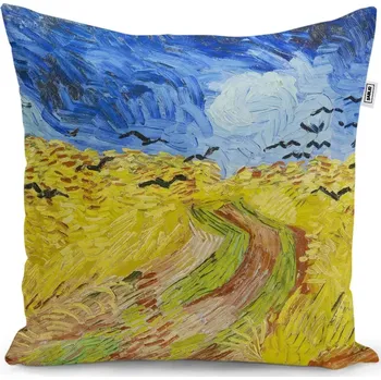 Polštář Dekorační polštář Pšeničné pole s vránami - Vincent van Gogh - Sablio - 50x50 cm