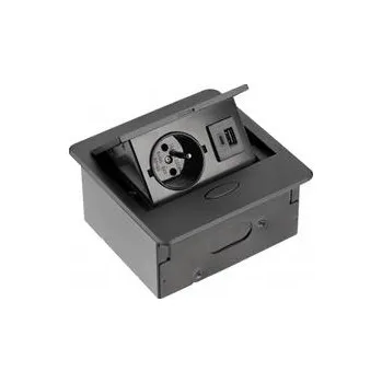 Elektrická zásuvka GTV AVARO Zásuvka pod skle, 1x Francouzská zásuvka, USB A+C, kabel 1.5m, č