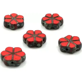 Korálek Korálky ploškované kytičky červené - 2 ks