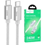HOCO USB kabel 240W typ-C na typ-C 1.8m šedý opletený, učený pro rychlé nabíjení, podporuje standard PD3.1