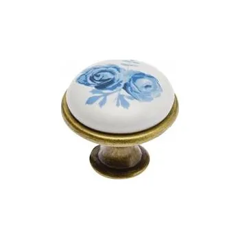 Nábytek GTV Rukojeť porcelánová 0728-J4 A-Blue Rose antická mosaz