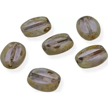 Materiál na výrobu šperku Korálky skleněné oválky ploškované fialová-travertin - 10 ks