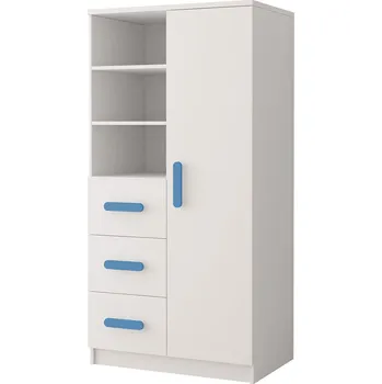 Knihovna Regál 80 3S1D SMYK I - 05, Bílá Mat/Modrá