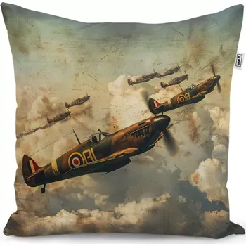 Polštář Dekorační polštář Stíhačky Spitfire v letecké bitvě - Sablio - 40x40 cm