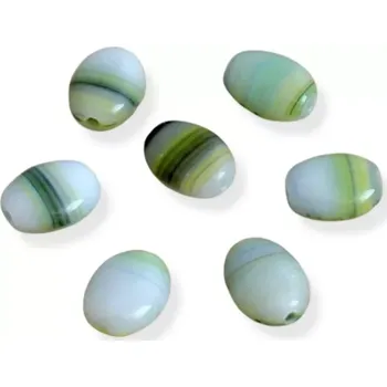 Korálek Korálky skleněné oválky zelenobílé - 30 ks