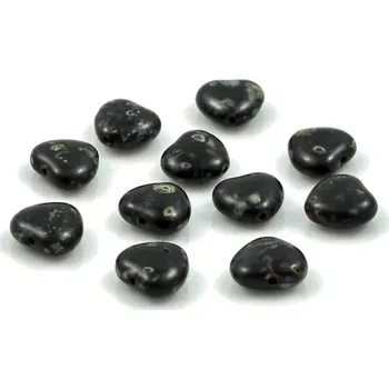 Korálek Korálky skleněné srdíčka černozelená - 22 ks