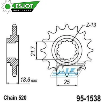 Řetězová sada pro motocykl Kolečko řetězové (pastorek) 1538-15zubů ESJOT 50-32133-15 - Kawasaki Z750 + Z750R + Z750S + Z800 + Z800e + Z800 Sugomi Edition 95-1538-15-ES
