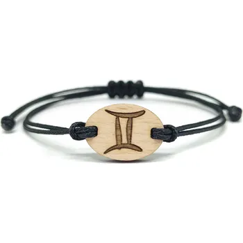 Náramek Pehucraft Náramek s dřevěným motivem znamení zvěrokruhu blíženci Barva náramku: Černá