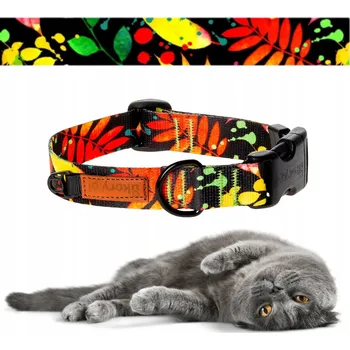 Obojek pro psa Látkový obojek pro kočky s nastavitelnou velikostí 24-30 cm Ukory ČERNÝ s potiskem