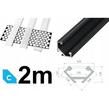LED osvětlení ROHOVÝ LED PROFIL C 2m s KRYTEM, ČERNÝ