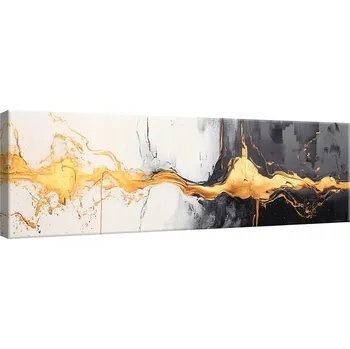 Obraz OBRAZ ABSTRAKCE ČERNÉ ZLATO OBÝVACÍ POKOJ LOŽNICE KUCHYNĚ NA PLÁTNĚ XXL 145x45
