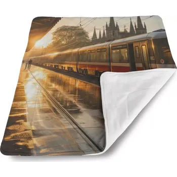 deka Sablio Dětská deka pro miminko Vlak na nádraží při východu slunce - 80x100 cm