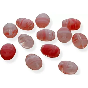 Korálek Korálky skleněné oválky červené žíhané - 30 ks