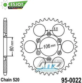 Řetězová sada pro motocykl Rozeta ocelová (převodník) 0022-49zubů ESJOT 50-32054-49 - Aprilia 125RX+125R / 90-93 + RX125 / 93-97 + 125RX / 00-12 + 125 Tuareg Rally / 89-93 + Aprilia 125MX / 04-07 + 125SX / 08-12 95-0022-49-ES
