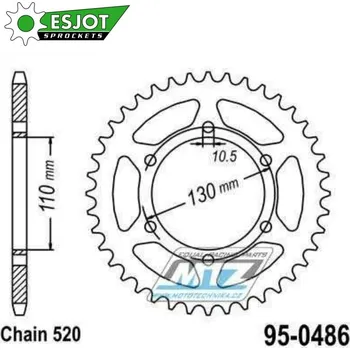 Řetězová sada pro motocykl Rozeta ocelová (převodník) 0486-42zubů ESJOT 50-32029-42 - Kawasaki KR250A + ZR550B Zephyr + GPX250R + GPZ500S + EX300 Ninja + EX400 Ninja + KLE300B Versys-X + Z400D + Suzuki GSX-R600 + GSX-R1000 + Ya 95-0486-42-ES