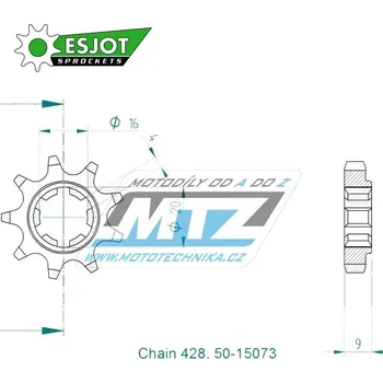 Řetězová sada pro motocykl Kolečko řetězové (pastorek) 15073-09zubů ESJOT 50-15073-09 - Sherco SY Scorpa125 / 12 50-15073-09