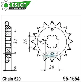 Řetězová sada pro motocykl Kolečko řetězové (pastorek) 1554-14zubů ESJOT 50-32077-14 - Yamaha YFS200 Blaster + TTR230 + DT200L + Hyosung GT250R Sport + GT250 Comet + GT250R Comet + GV250 Aquila 95-1554-14-ES