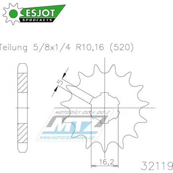 Řetězová sada pro motocykl Kolečko řetězové (pastorek) 32119-10zubů ESJOT 50-32119-10 - Gas-Gas TXT125+TXT200+TXT321 + TXT249+TXT280 / 01-17 + 125 Pampera / 02 + 250 Pampera / 97-01 50-32119-10
