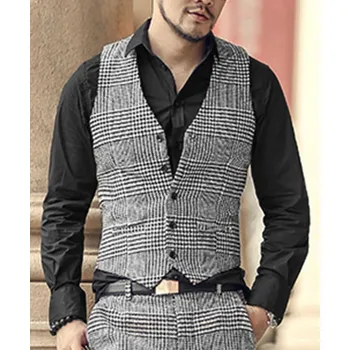 Pánská vesta Vlněná pánská vesta na společnost kostkovaný Barva: Bílá, Velikost: S