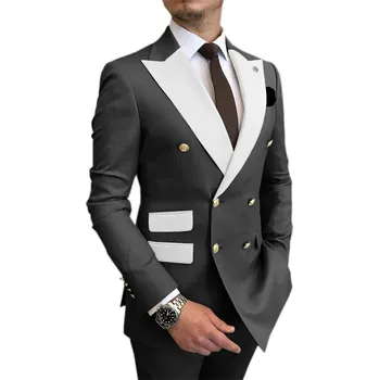 Dvouřadé pánské sako + kalhoty oblek 2v1 Barva: Černá, Velikost: S