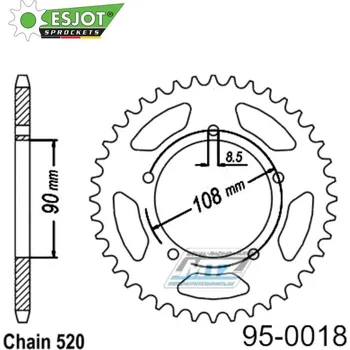 Řetězová sada pro motocykl Rozeta ocelová (převodník) 0018-39zubů ESJOT 50-32048-39 - Aprilia 125 Tuareg + MZ (MuZ) 600 Sport + MUZ 660 Scorpion + 660 Trouper + 660 Tour + 660 Traveller 95-0018-39-ES
