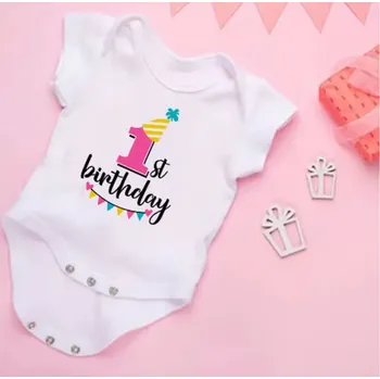 Kojenecké bílé body "Moje 1. narozeniny" Motiv: S206 - s fáborky, Velikost: 6 měsíců