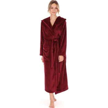 Dámský župan Dámský dlouhý hřejivý župan s kapucí SIENA vínová - 4XL