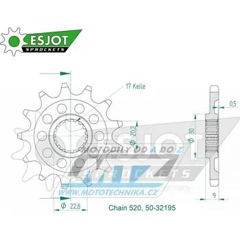 Řetězová sada pro motocykl Kolečko řetězové (pastorek) 32195-13zubů ESJOT 50-32195-13S - Sherco SE250+SE300 / 21-24 + SEF250+SEF300 / 21-24 50-32195-13