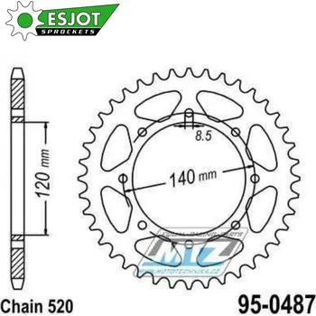 Řetězová sada pro motocykl Rozeta ocelová (převodník) 0487-42zubů ESJOT 50-32028-42 - Kawasaki W800 + BJ Estrella 250 + KLE250 + KLR650 + KLE500 + KLR500 + KLX650 + KLX650R KAWASAKI KLX 650 1993-2001