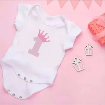 Kojenecké bílé body "Moje 1. narozeniny" Motiv: S1887 - s růžovou korunkou, Velikost: 24 měsíců