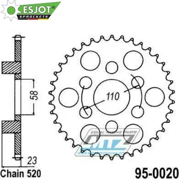 Řetězová sada pro motocykl Rozeta ocelová (převodník) 0020-39zubů ESJOT 50-32051-39 - Aprilia Red Rose 125 / 88-95 + RS125 95-0020-39-ES