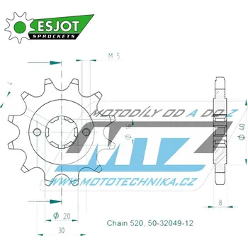 Řetězová sada pro motocykl Kolečko řetězové (pastorek) 32049-12zubů ESJOT 50-32049-12 - Cagiva 125 WMX / 89-92 50-32049-12