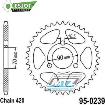 Řetězová sada pro motocykl Rozeta ocelová (převodník) 0239-38zubů ESJOT 50-13001-38 - Honda MTX80+MTX80R / 83-87 + MB80 / 80-83 + MB50 / 79-83 + MBX50F / 84-87 + MT50 / 80-81 95-0239-38-ES