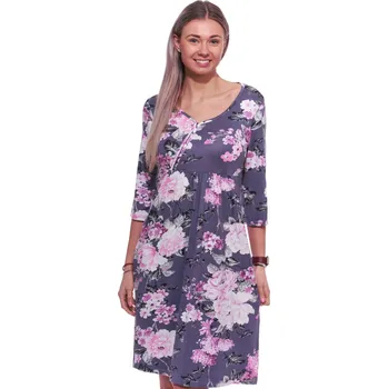 Dámské noční prádlo Luxusní fialová dámská košilka s tříčtvrtečním rukávem a působivým květinovým vzorem 1D1296 fialová s