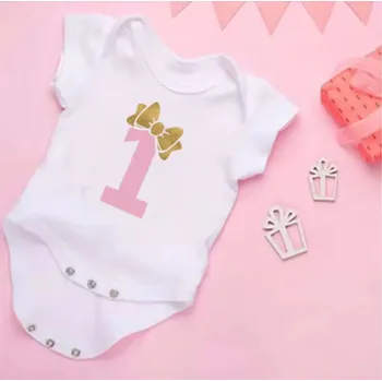 Kojenecký body Kojenecké bílé body "Moje 1. narozeniny" Motiv: S1874 - s mašličkou, Velikost: 12 měsíců