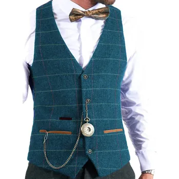 Pánská bunda Vlněná pánská vesta s proužky Barva: Tyrkysová, Velikost: L