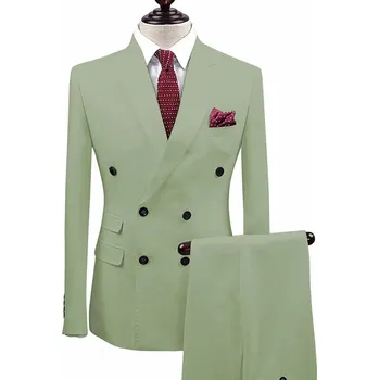 Pánský společenský oblek s dvouřadým sakem Barva: Zelená, Velikost: 5XL