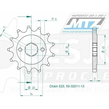 Řetězová sada pro motocykl Kolečko řetězové (pastorek) 32011-13zubů ESJOT 50-32011-13 - Honda CBX250 RSE / 84-86 + CD250 / 88-94 + ATC200 50-32011-13
