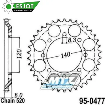 Řetězová sada pro motocykl Rozeta ocelová (převodník) 0477-43zubů ESJOT 50-32015-43 - Kawasaki KLR600 / 84-90 KAWASAKI KLR 600 1984-1990