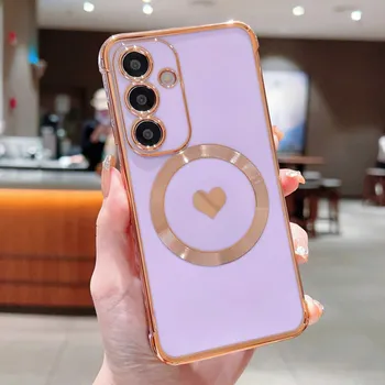 Pouzdro na mobilní telefon Kryt na Samsung Galaxy S25+ Srdíčko s podporou MagSafe světle fialový