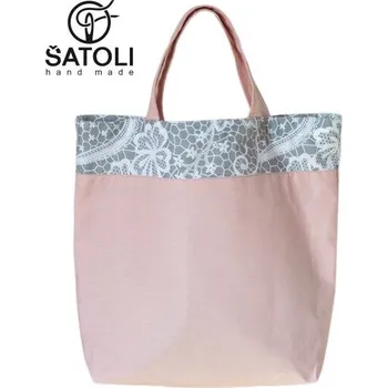 Nákupní taška Šatoli.cz Dětská nákupní taška Starorůžová/šedá s motivem krajky