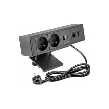 Stavebniny GTV Nábytková zásuvka, 2x francouzská zásuvka, 1xUSB A, 1xUSB C. 1xRJ45, 1