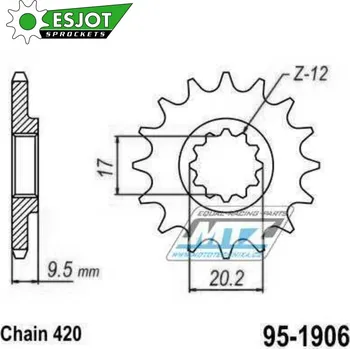 Řetězová sada pro motocykl Kolečko řetězové (pastorek) 1906-14zubů ESJOT 50-13019-14 - KTM 65SX / 98-23 + 60SX / 98-01 + Husqvarna TC65 / 17-23 + Gas-Gas MC65 95-1906-14-ES