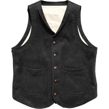 Pánská vesta Semišová pánská vesta cowboy retro Barva: Černá, Velikost: L