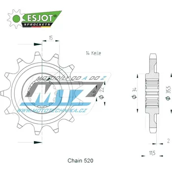 Řetězová sada pro motocykl Kolečko řetězové (pastorek) 95-SHE3-14zubů ESJOT 50-32176-14 - Sherco SE250+SE300 / 14-20 + SE450F+SE500F / 04-22 95-SHE3-14-ES