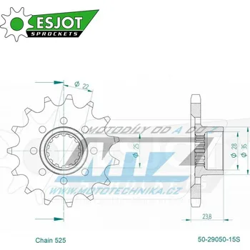 Řetězová sada pro motocykl Kolečko řetězové (pastorek) 29050-17zubů ESJOT 50-29050-17S - MV Agusta 1000 RUSH + 1000 Brutale1000RR + 675F3 ABS + 800 Dragster + 800 Superveloce + 800 Stradale + 800 Rivale 50-29050-17